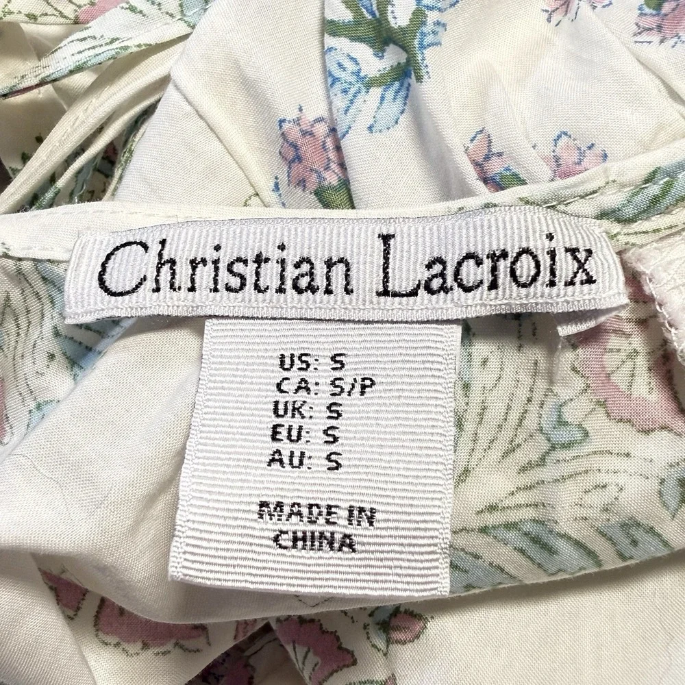 Christian Lacroix Tie Back Mini Dress Size S Lined Fit and Flare Puff‎ Sleeve